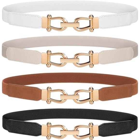 4 Women Skinny Belt for Dresses Retro Stretch Ladies Waist Belt Plus Size